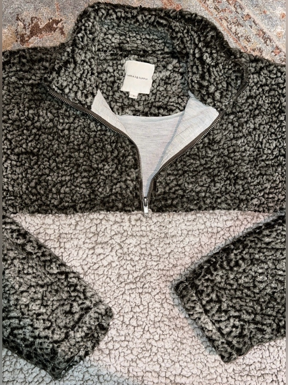 Thread & Supply Two-Tone Sherpa Quarter-Zip Pullover